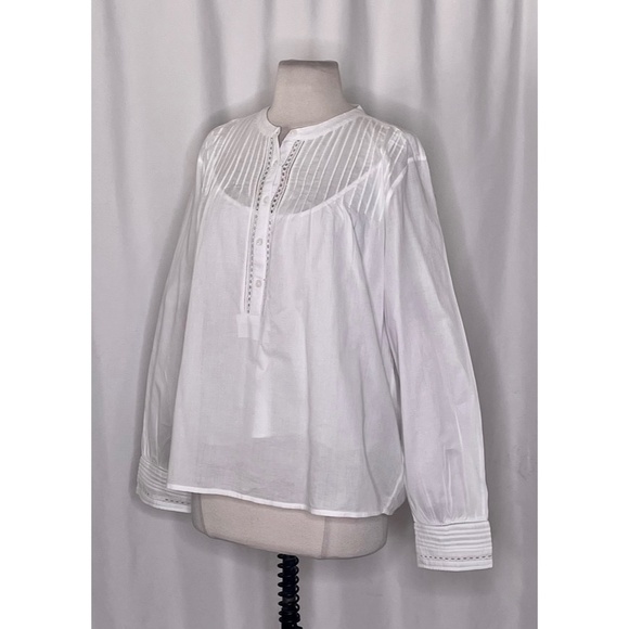 NWT!! J. CREW Pintuck Lace Trim Cotton Voile Solid White Top Blouse Large - Picture 6 of 16